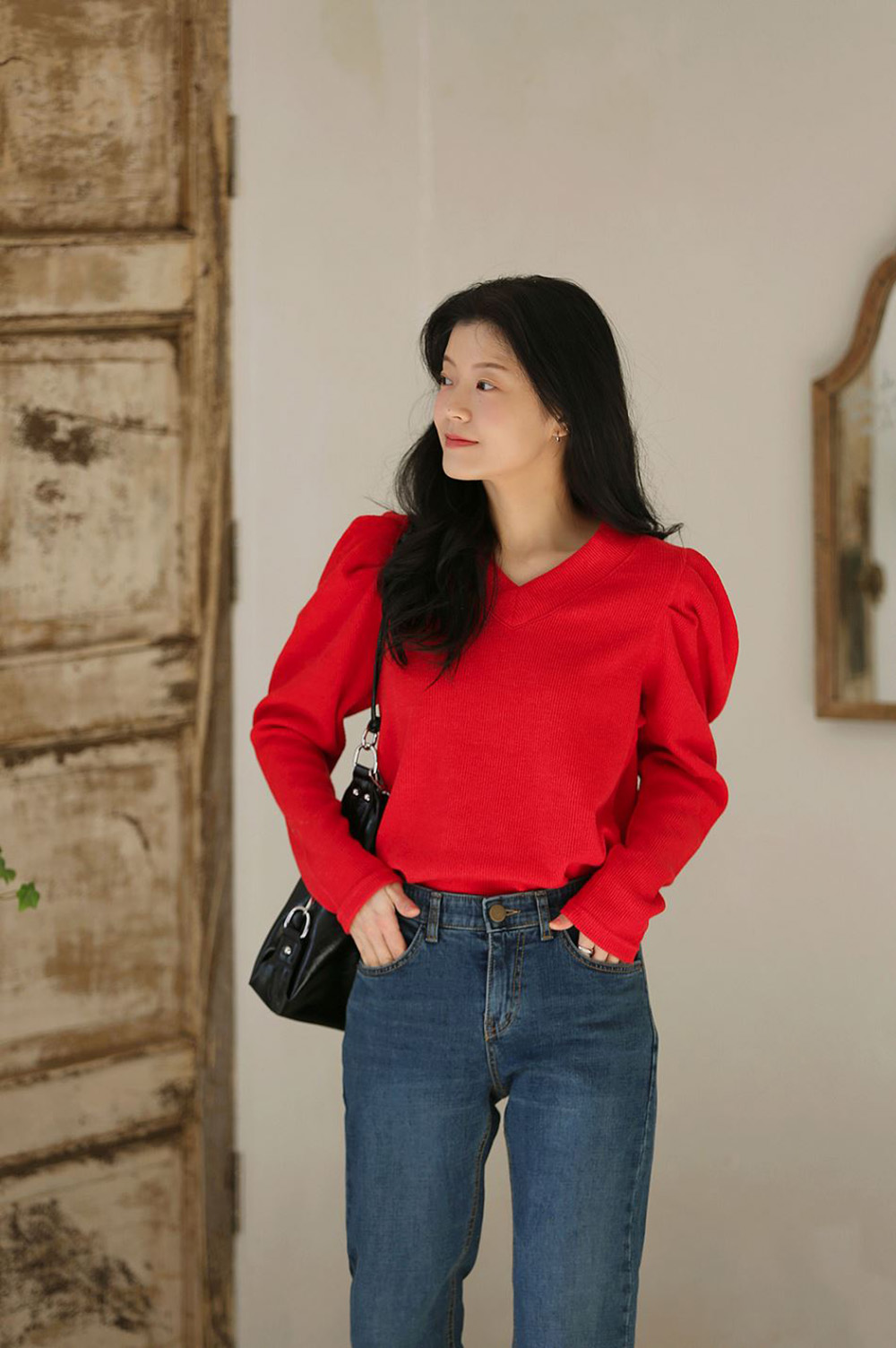 簡約柔美V領針織上衣,KOREA,348249,簡約柔美V領針織上衣,領500,999免運