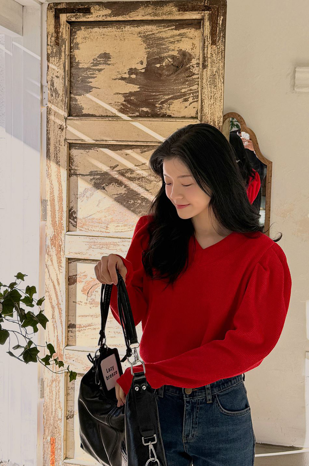 簡約柔美V領針織上衣,KOREA,348249,簡約柔美V領針織上衣,領500,999免運