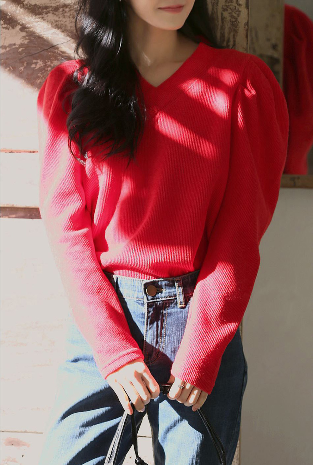 簡約柔美V領針織上衣,KOREA,348249,簡約柔美V領針織上衣,領500,999免運