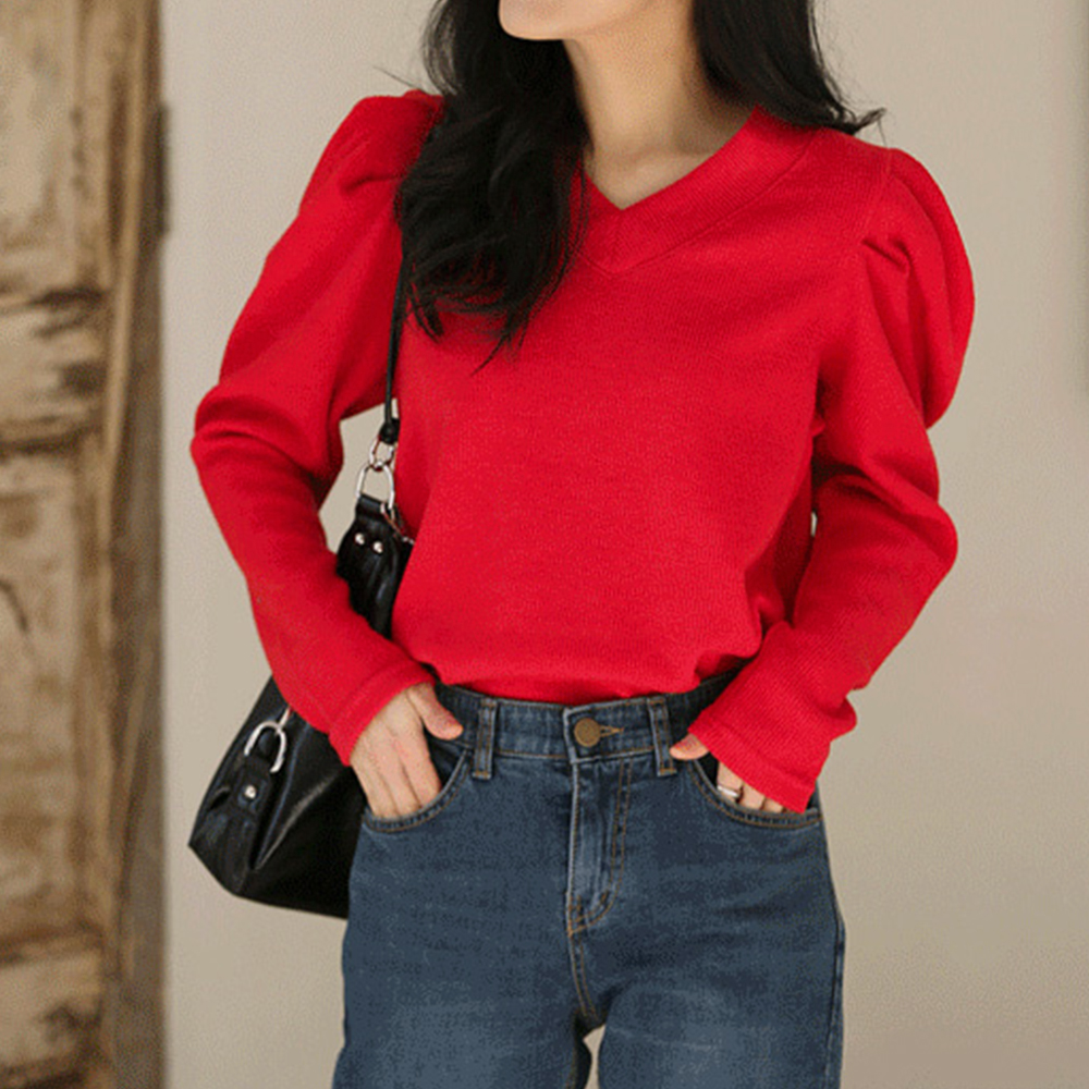 簡約柔美V領針織上衣