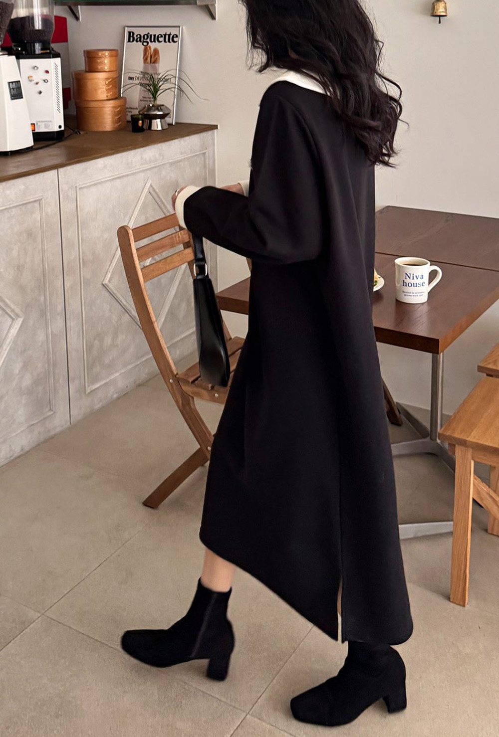 撞色V領內磨毛長洋裝,KOREA,348258,撞色V領內磨毛長洋裝,領500,999免運