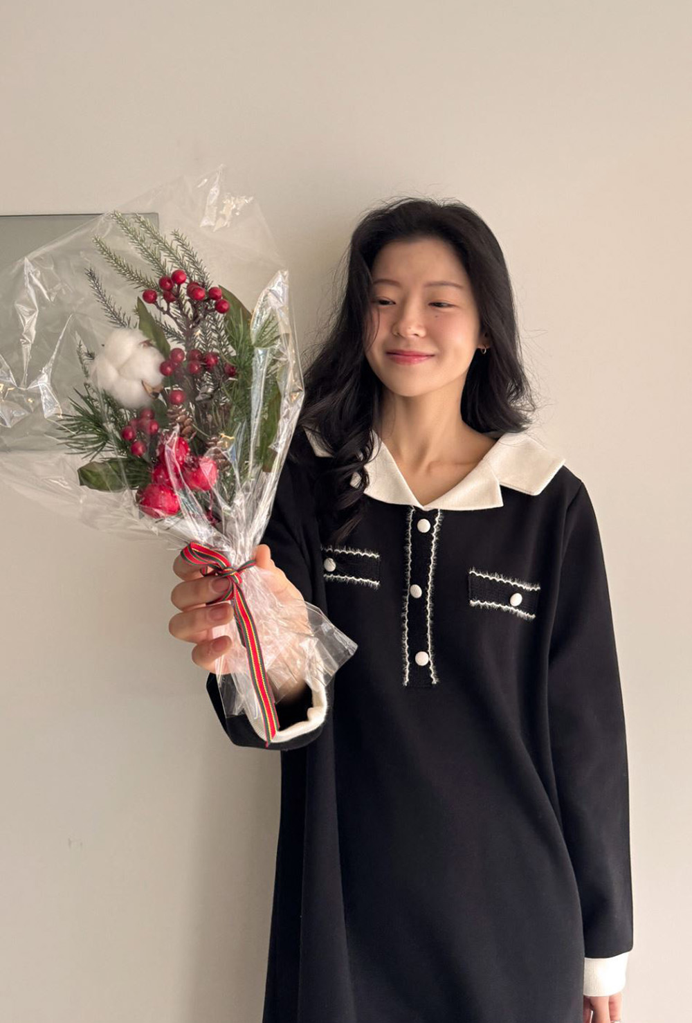 撞色V領內磨毛長洋裝,KOREA,348258,撞色V領內磨毛長洋裝,領500,999免運