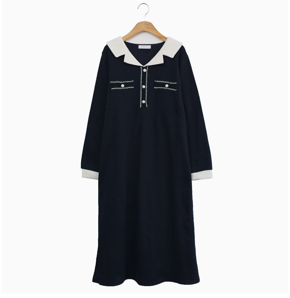 撞色V領內磨毛長洋裝,KOREA,348258,撞色V領內磨毛長洋裝,領500,999免運