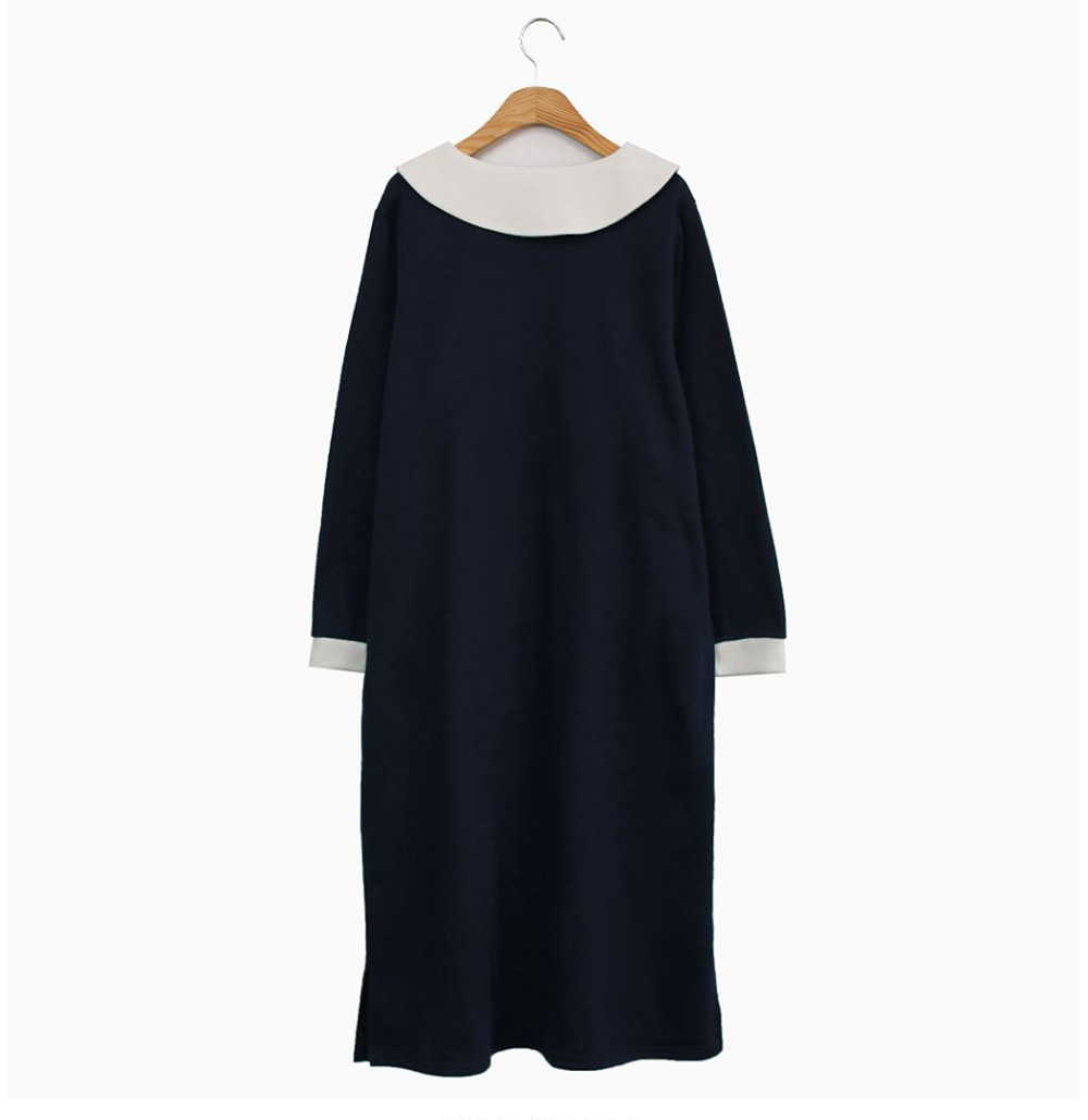 撞色V領內磨毛長洋裝,KOREA,348258,撞色V領內磨毛長洋裝,領500,999免運