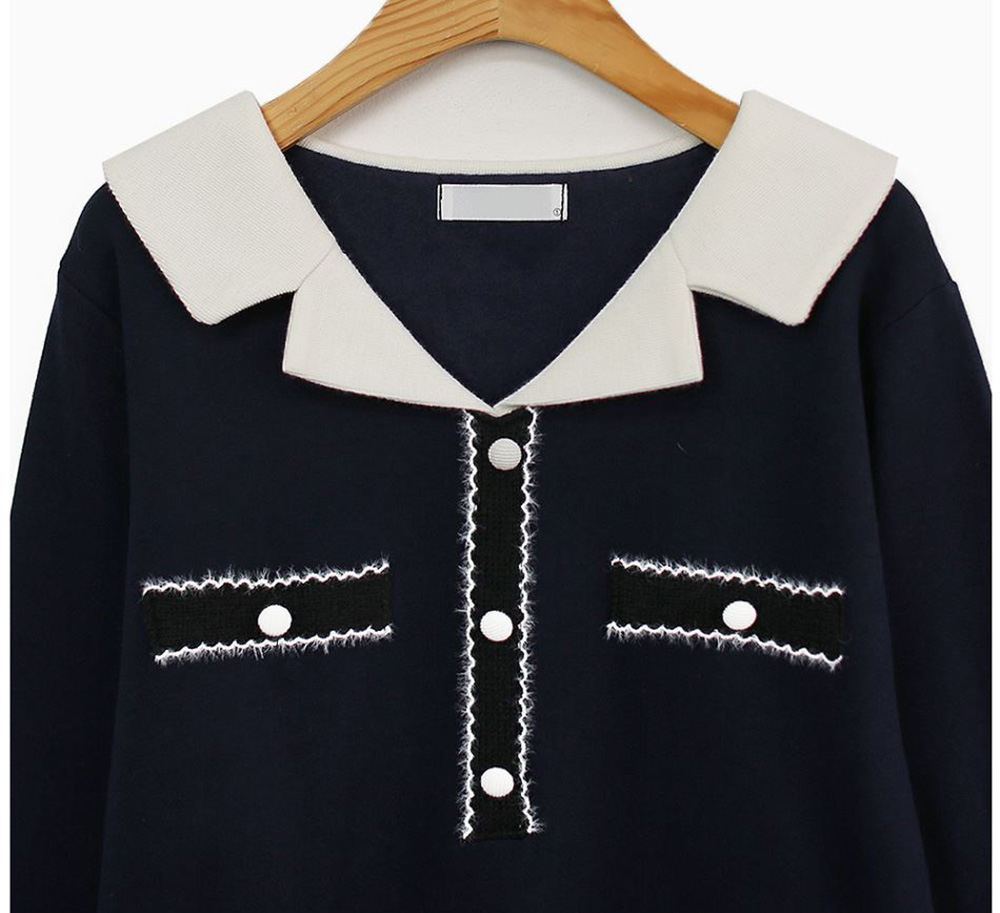 撞色V領內磨毛長洋裝,KOREA,348258,撞色V領內磨毛長洋裝,領500,999免運