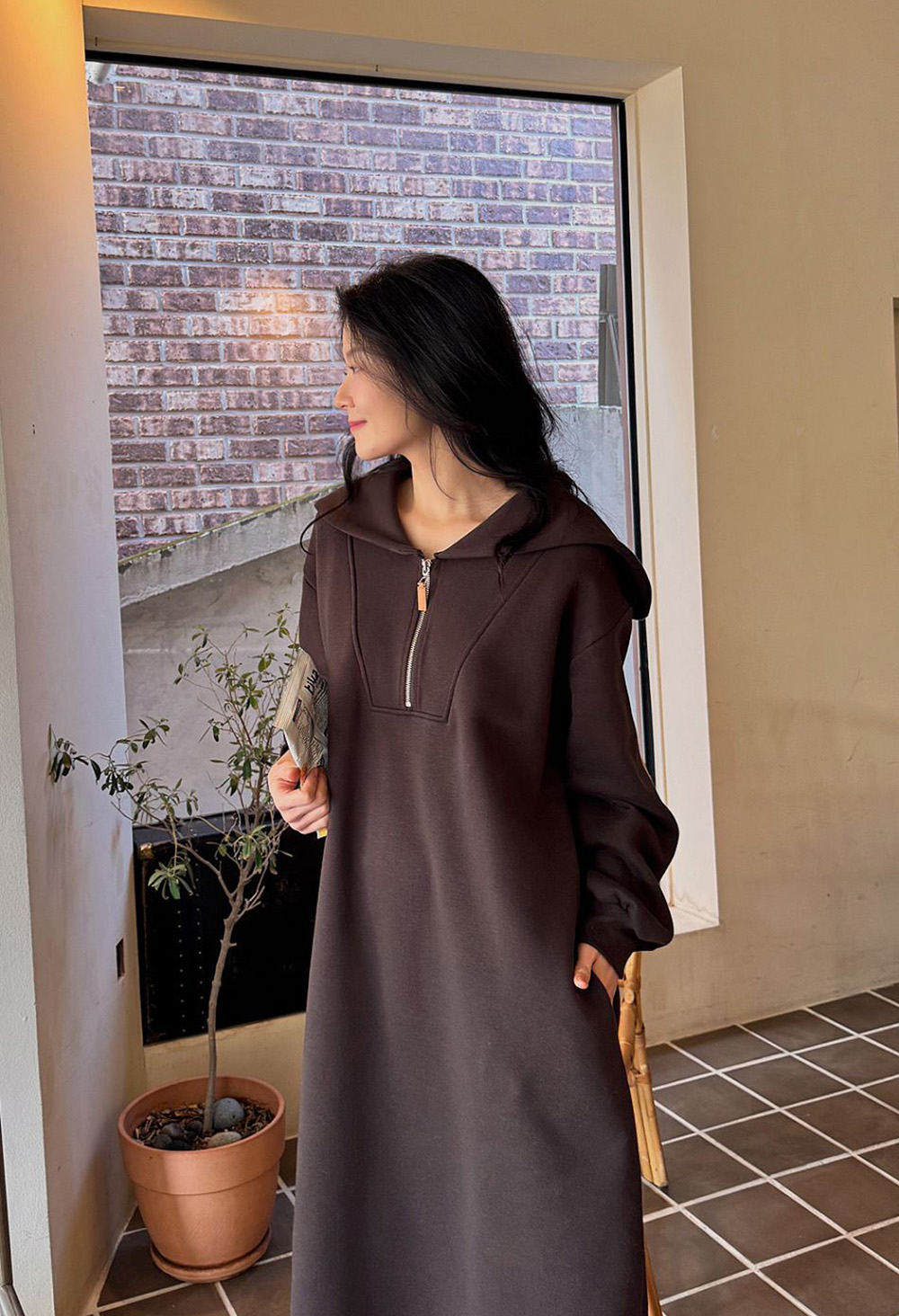 水手領內磨毛長洋裝,KOREA,348263,水手領內磨毛長洋裝,領500,999免運