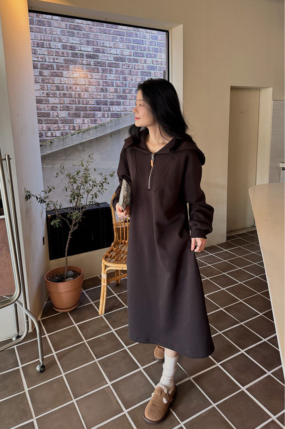 水手領內磨毛長洋裝,KOREA,348263,水手領內磨毛長洋裝,領500,999免運