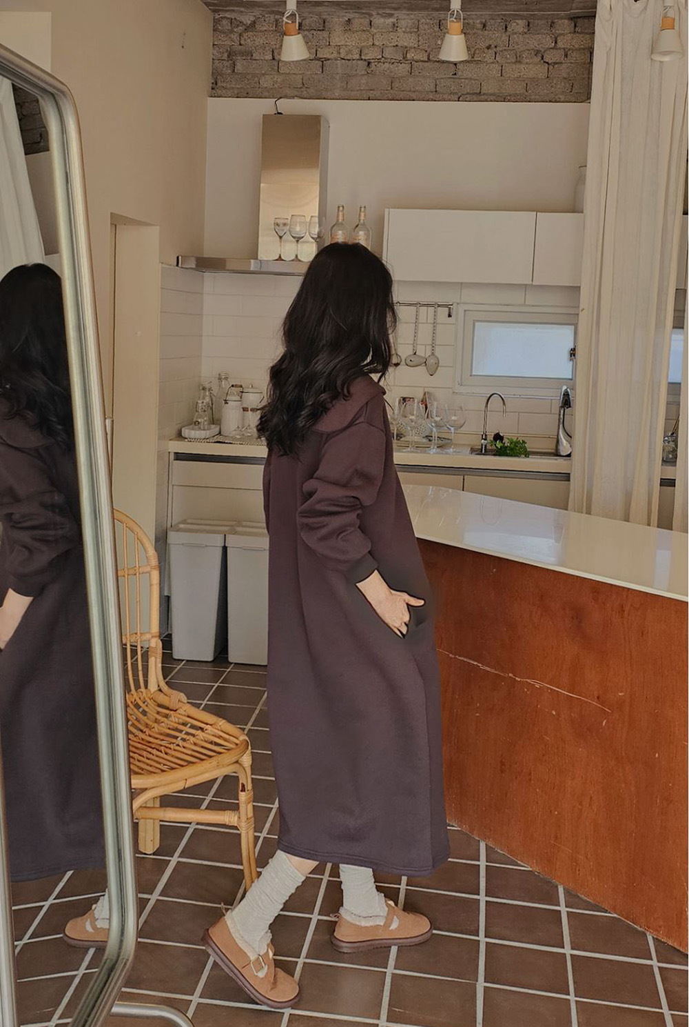 水手領內磨毛長洋裝,KOREA,348263,水手領內磨毛長洋裝,領500,999免運