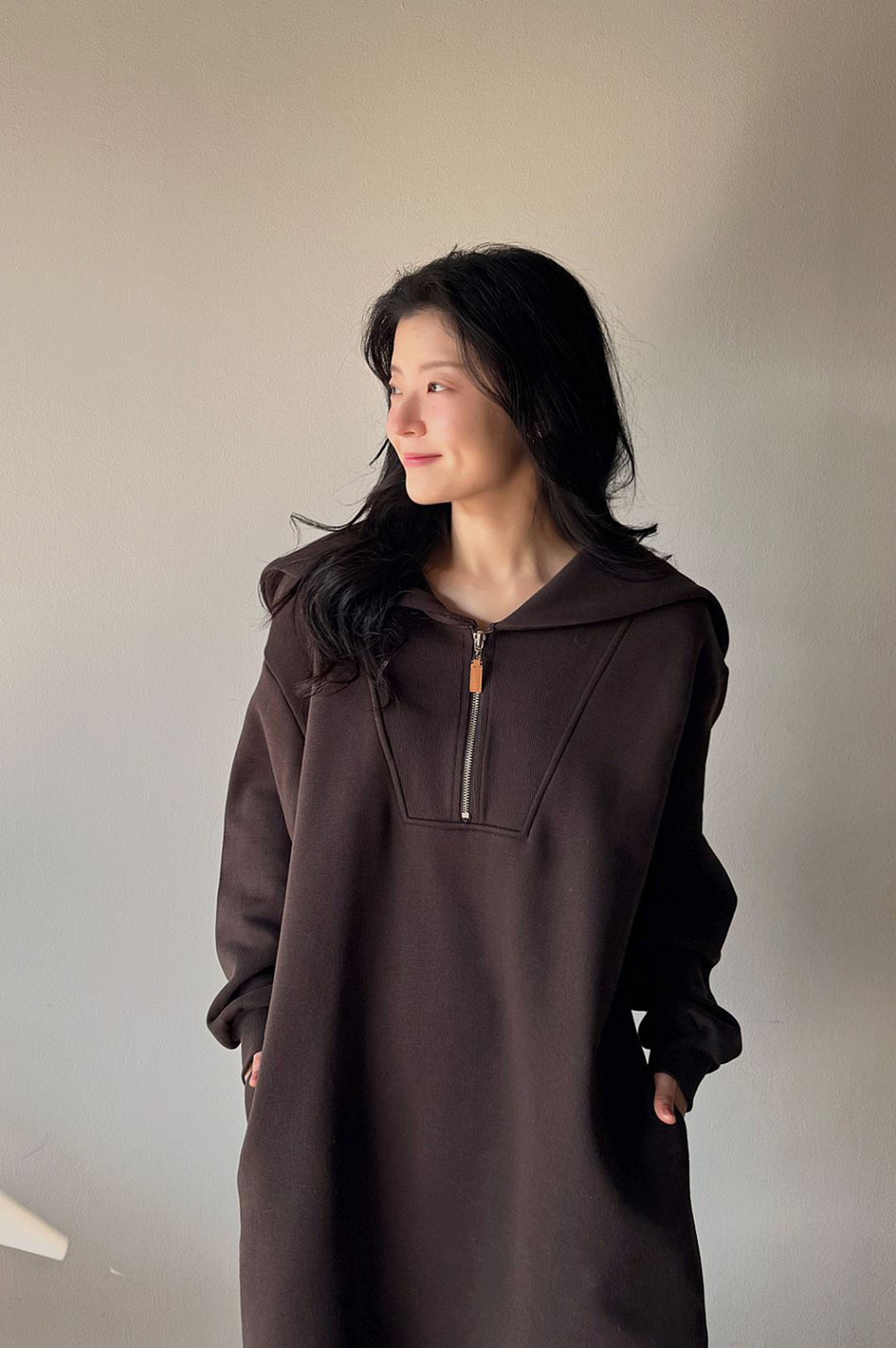 水手領內磨毛長洋裝,KOREA,348263,水手領內磨毛長洋裝,領500,999免運