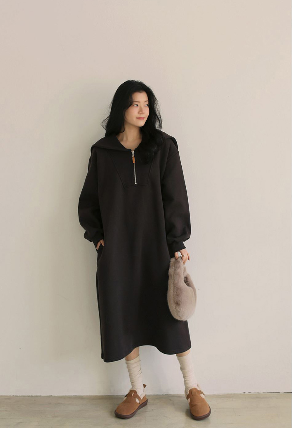 水手領內磨毛長洋裝,KOREA,348263,水手領內磨毛長洋裝,領500,999免運