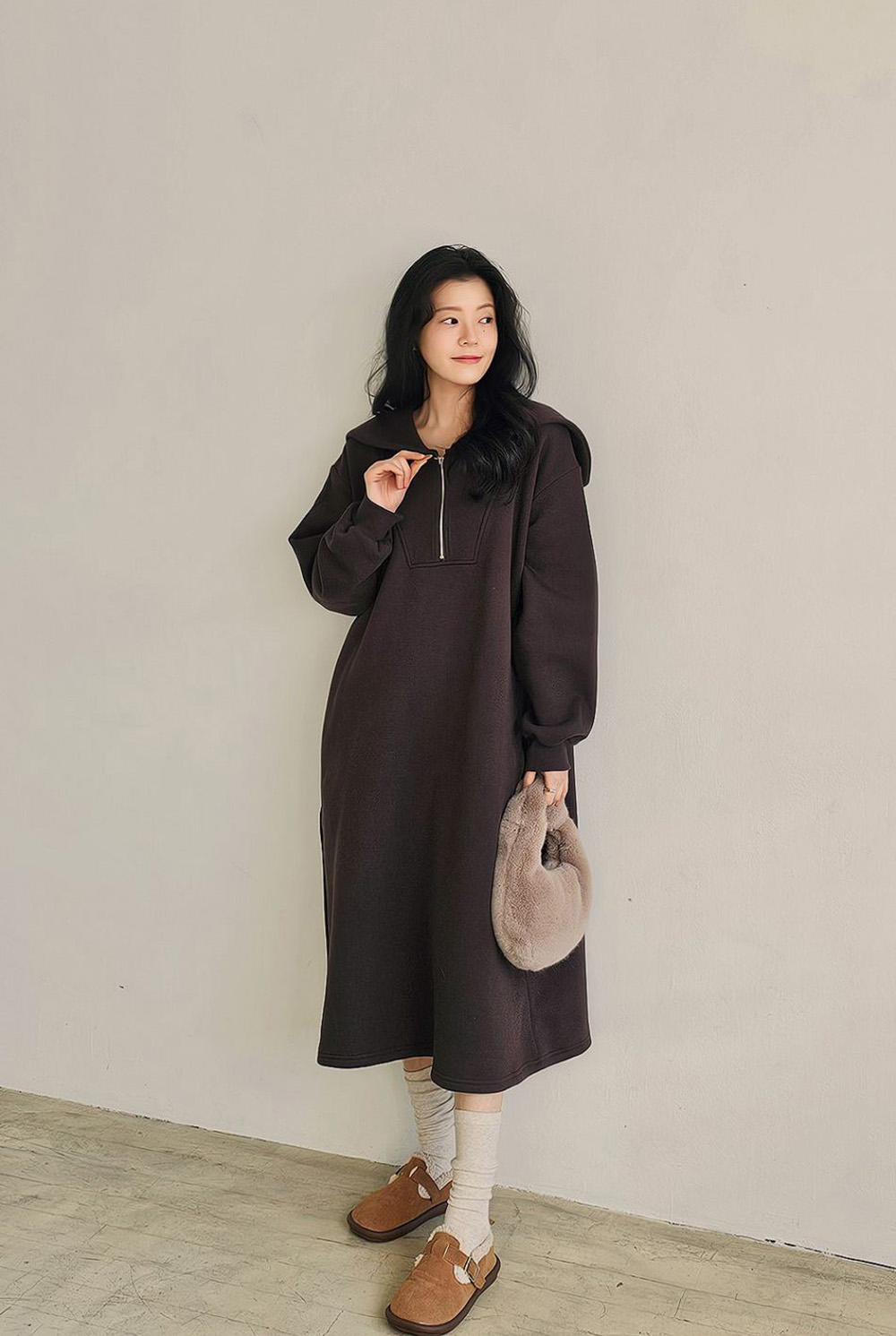 水手領內磨毛長洋裝,KOREA,348263,水手領內磨毛長洋裝,領500,999免運