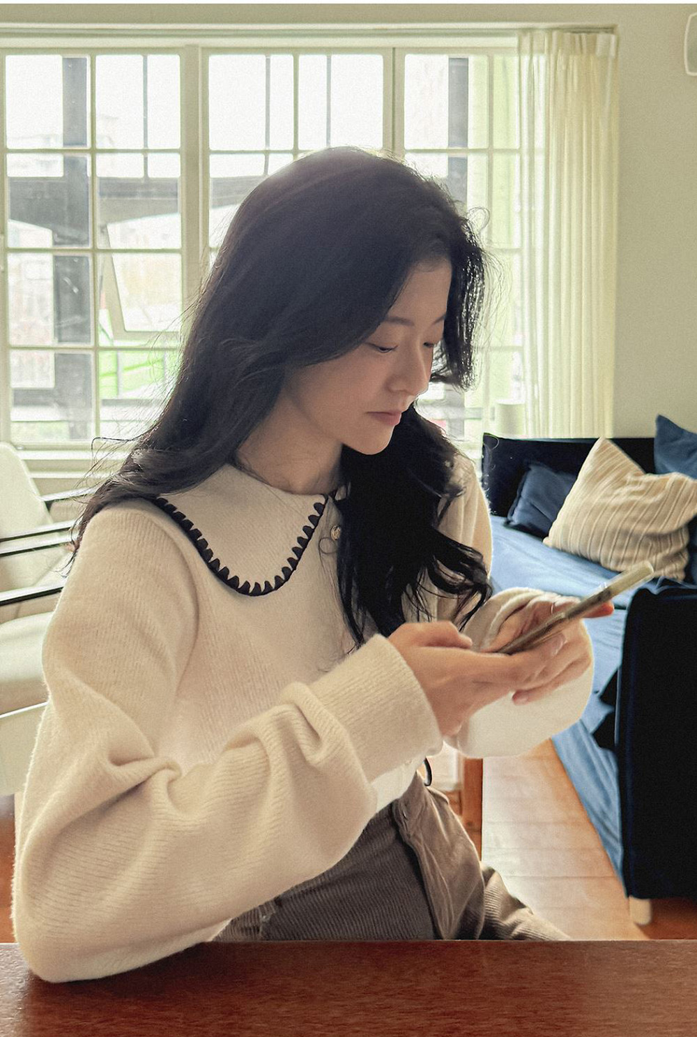 精緻水手領針織上衣,KOREA,348266,精緻水手領針織上衣,領500,999免運