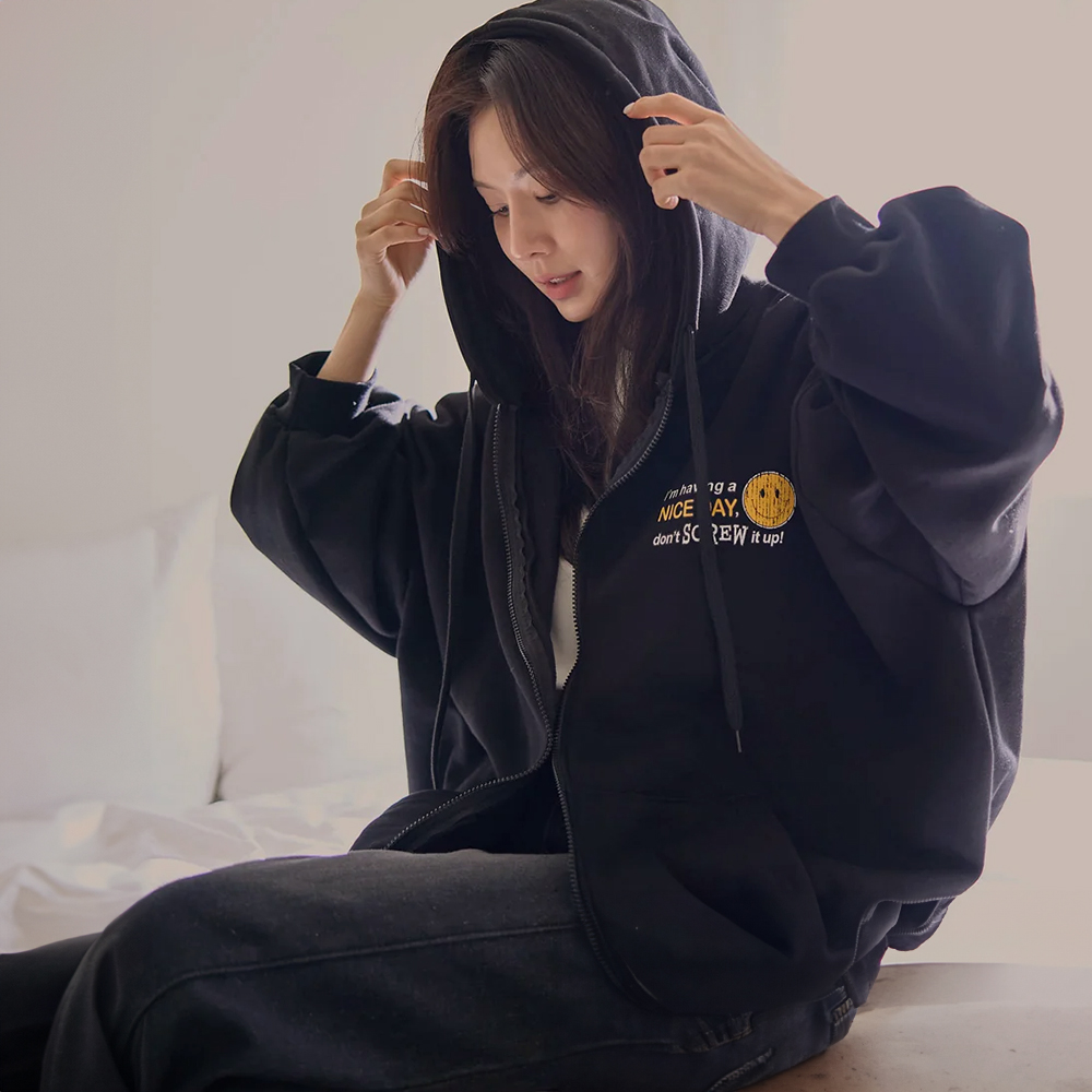 印花內刷毛連帽外套