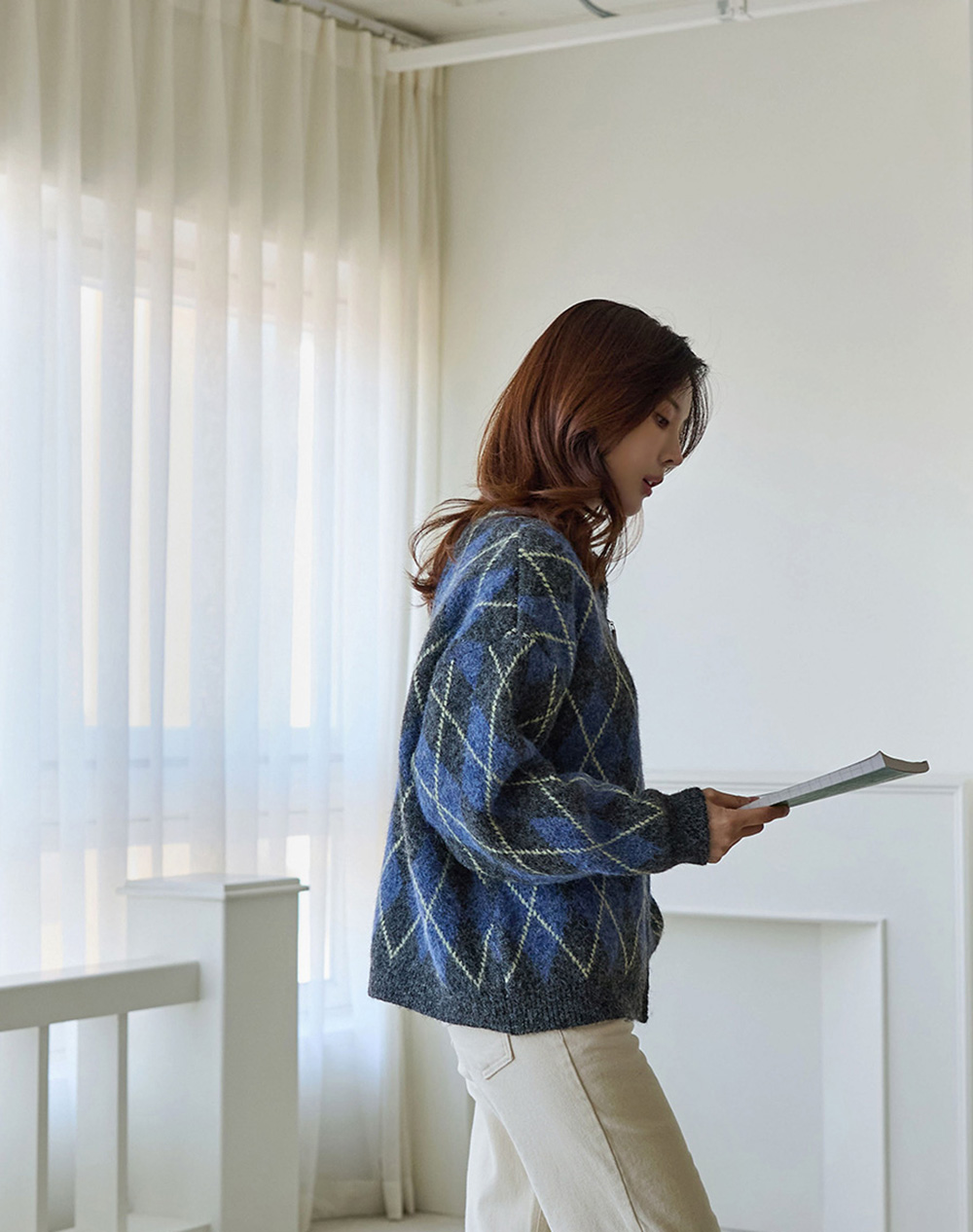 菱格紋雙拉鍊針織外套,KOREA,348370,菱格紋雙拉鍊針織外套,領500,999免運