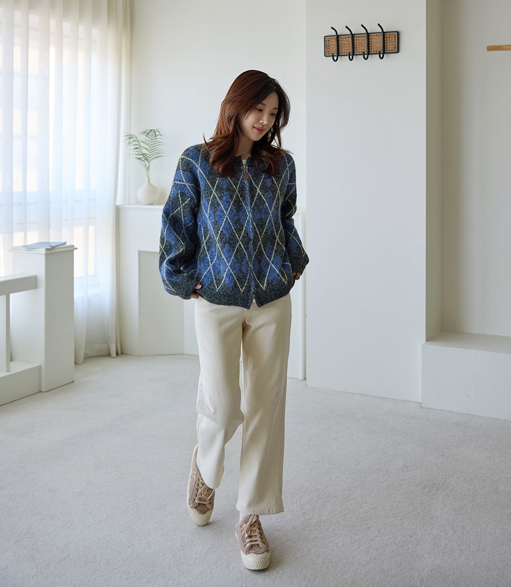 菱格紋雙拉鍊針織外套,KOREA,348370,菱格紋雙拉鍊針織外套,領500,999免運