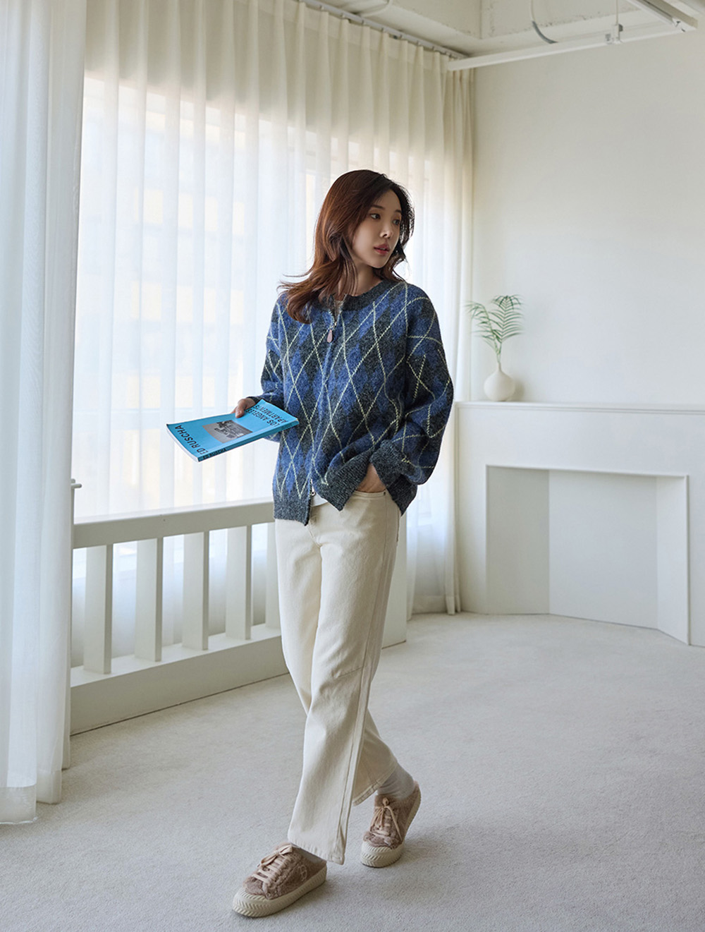 菱格紋雙拉鍊針織外套,KOREA,348370,菱格紋雙拉鍊針織外套,領500,999免運