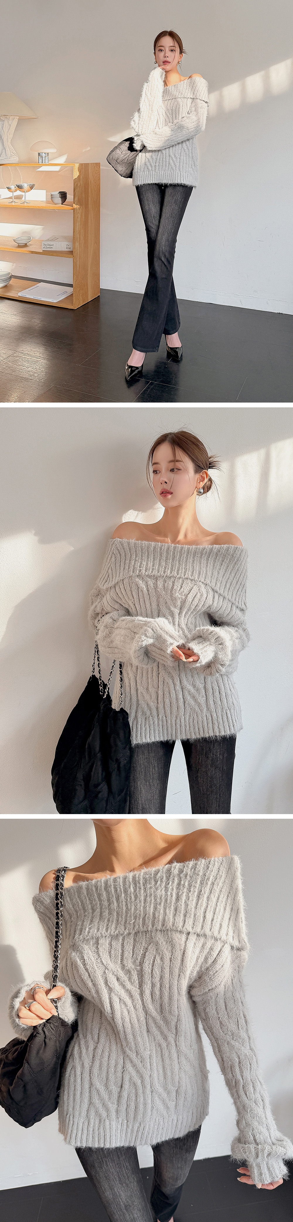 一字領麻花針織上衣,KOREA,348428,一字領麻花針織上衣,領500,999免運