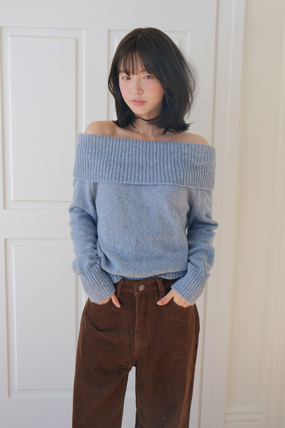 露肩一字領針織上衣,KOREA,347804,露肩一字領針織上衣,999免運,領500