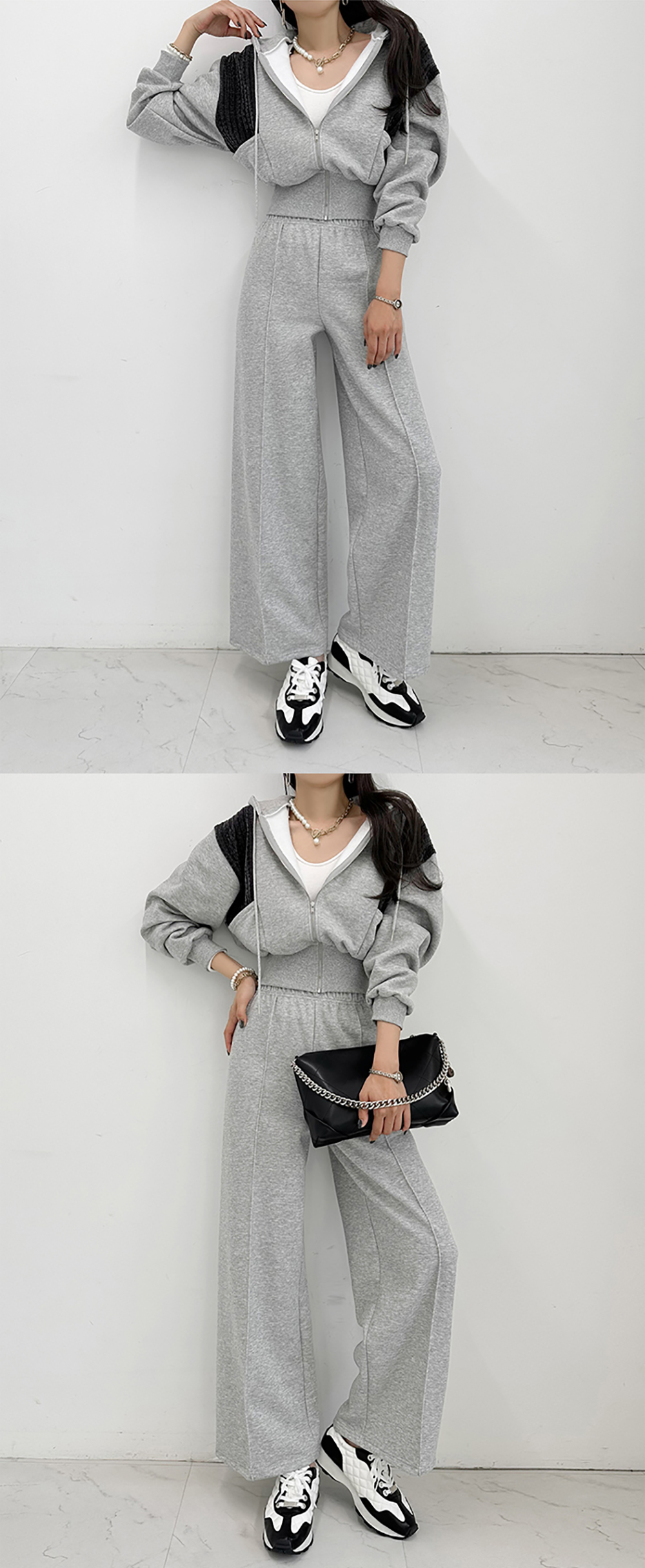 撞色連帽外套長褲套裝,KOREA,349762,撞色連帽外套長褲套裝,領500,999免運