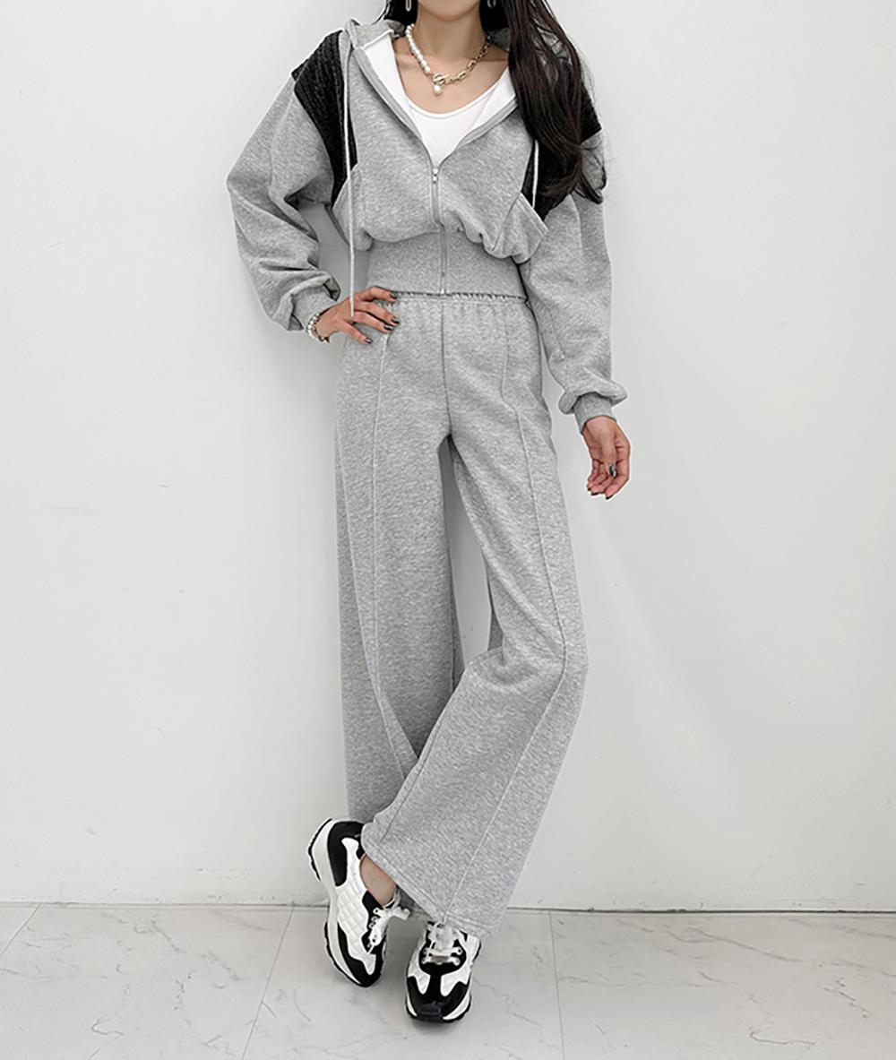 撞色連帽外套長褲套裝,KOREA,349762,撞色連帽外套長褲套裝,領500,999免運