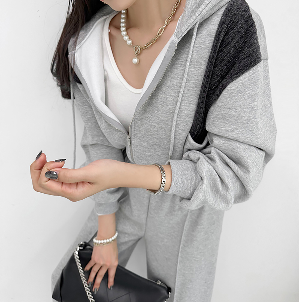 撞色連帽外套長褲套裝,KOREA,349762,撞色連帽外套長褲套裝,領500,999免運