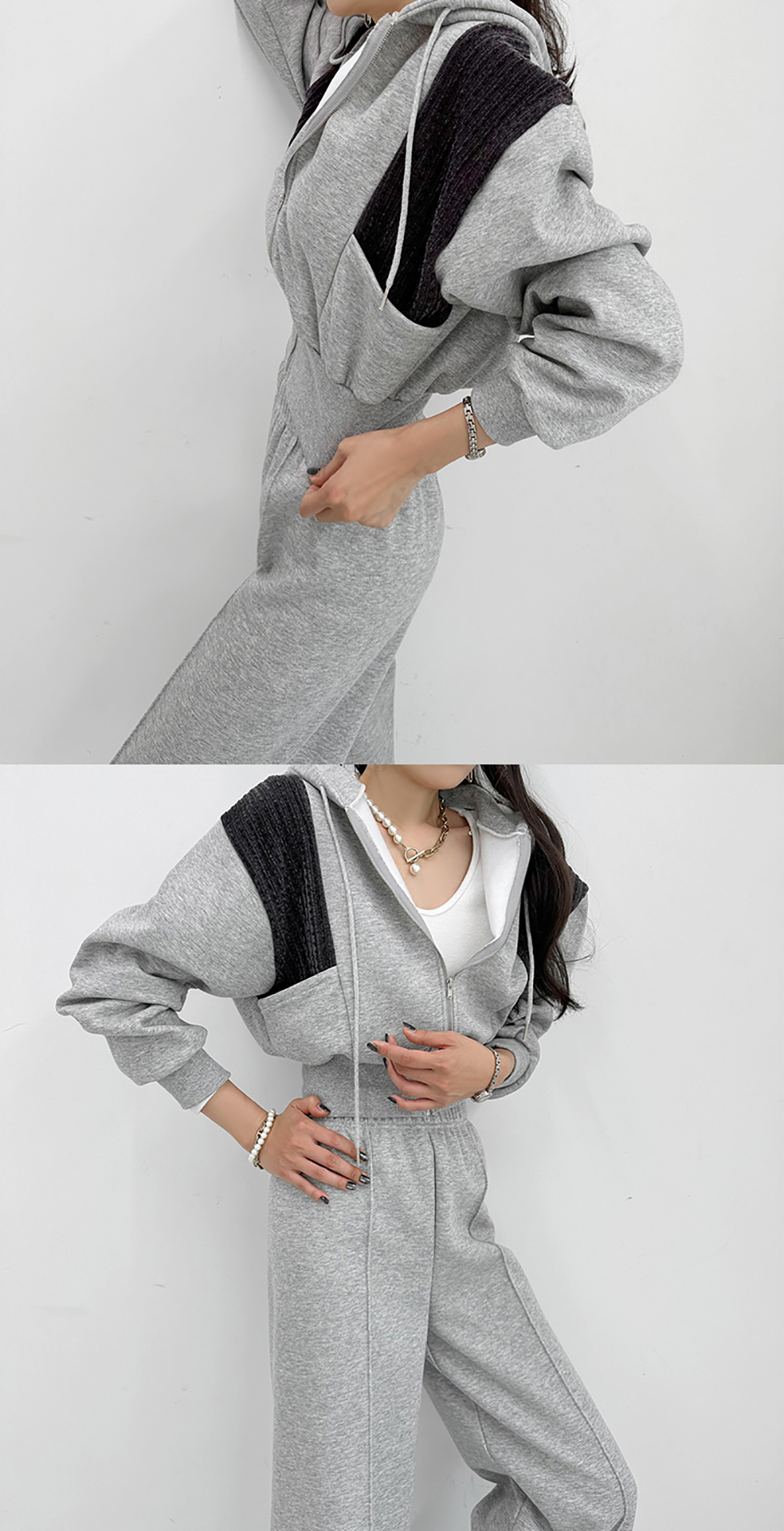 撞色連帽外套長褲套裝,KOREA,349762,撞色連帽外套長褲套裝,領500,999免運