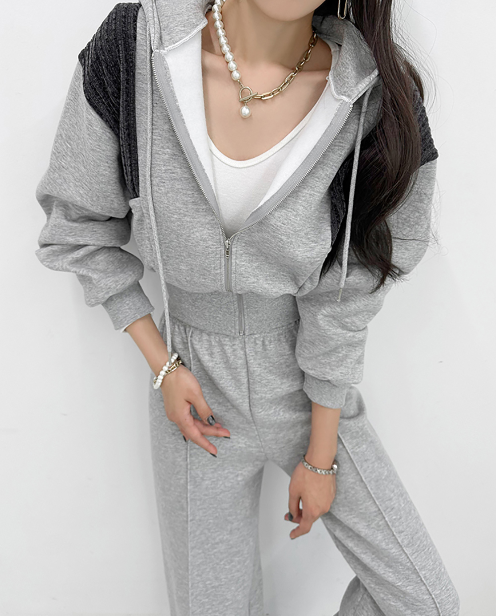 撞色連帽外套長褲套裝,KOREA,349762,撞色連帽外套長褲套裝,領500,999免運