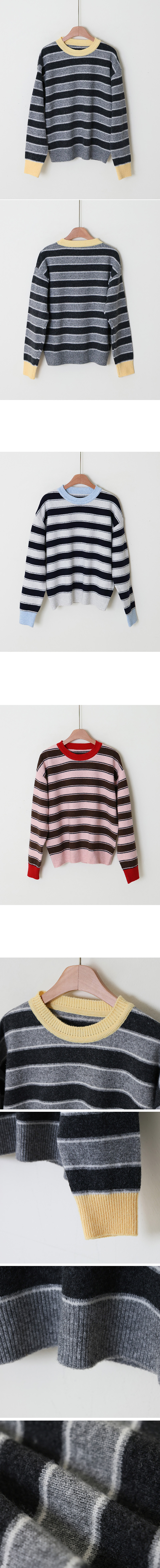 羊毛混紡條紋針織上衣,KOREA,350007,羊毛混紡條紋針織上衣,領500,999免運