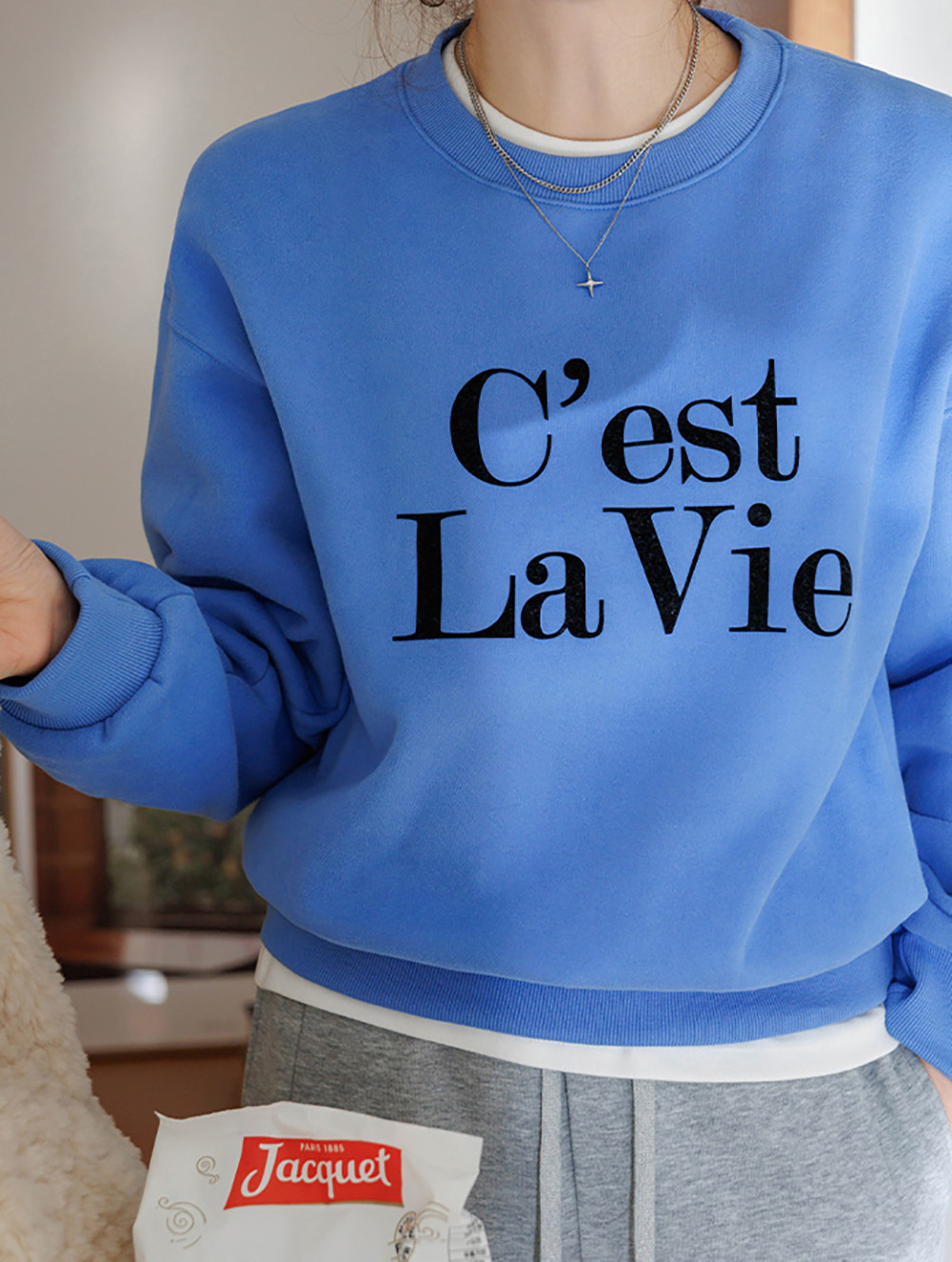 簡約字母內刷毛上衣,KOREA,350015,簡約字母內刷毛上衣,領500,999免運