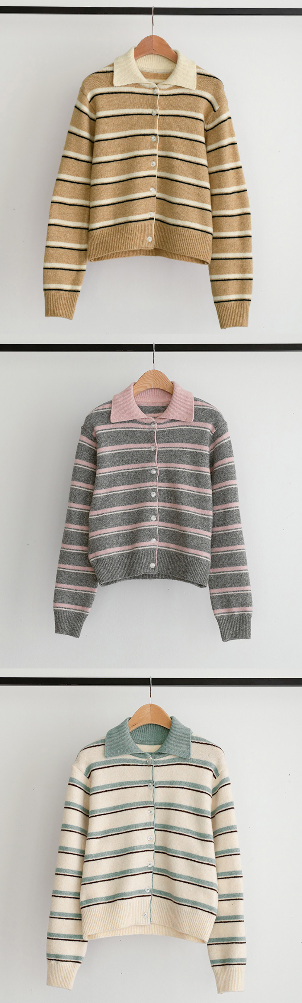 撞色條紋翻領針織外套,KOREA,350076,撞色條紋翻領針織外套,領500,999免運