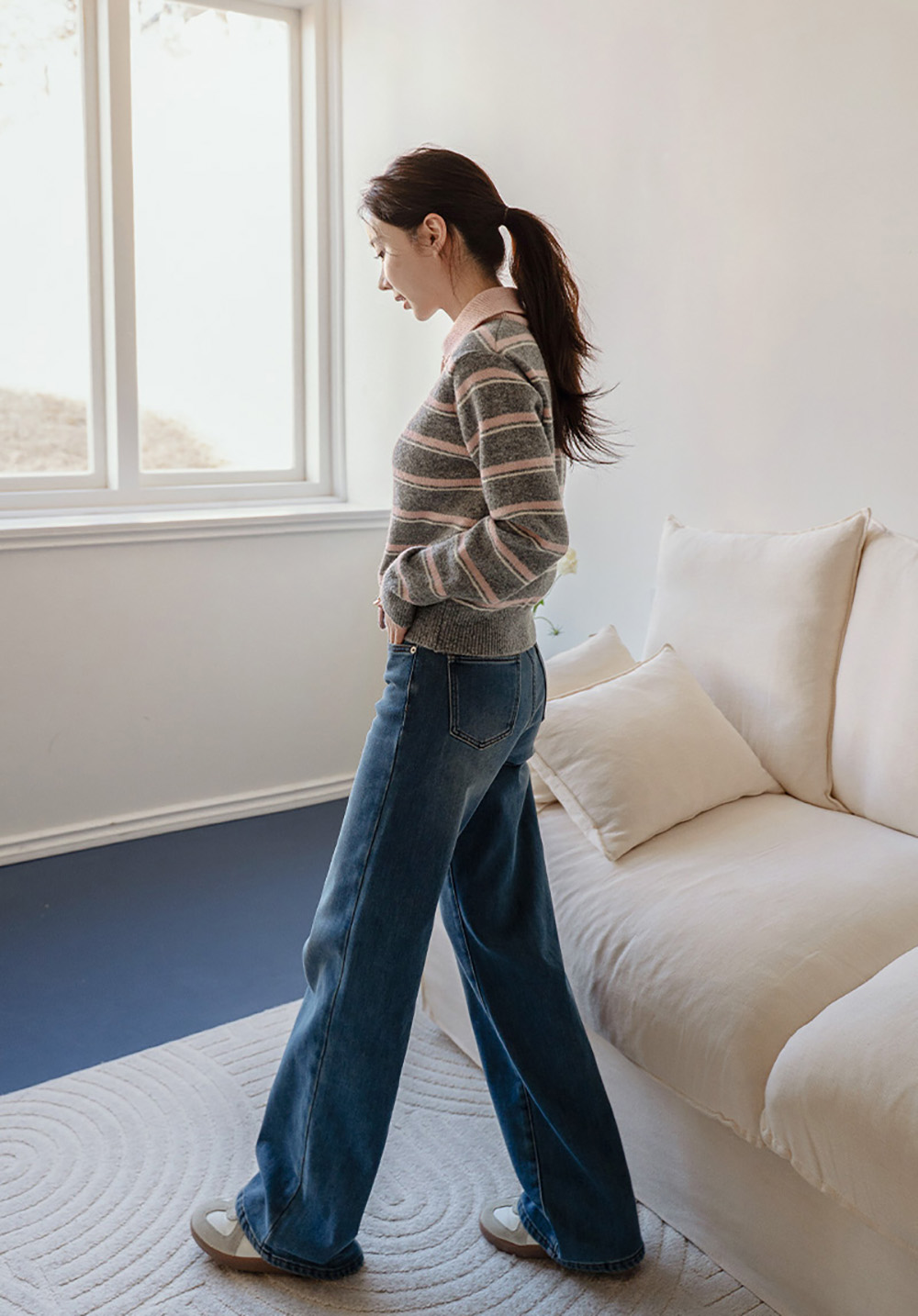 撞色條紋翻領針織外套,KOREA,350076,撞色條紋翻領針織外套,領500,999免運