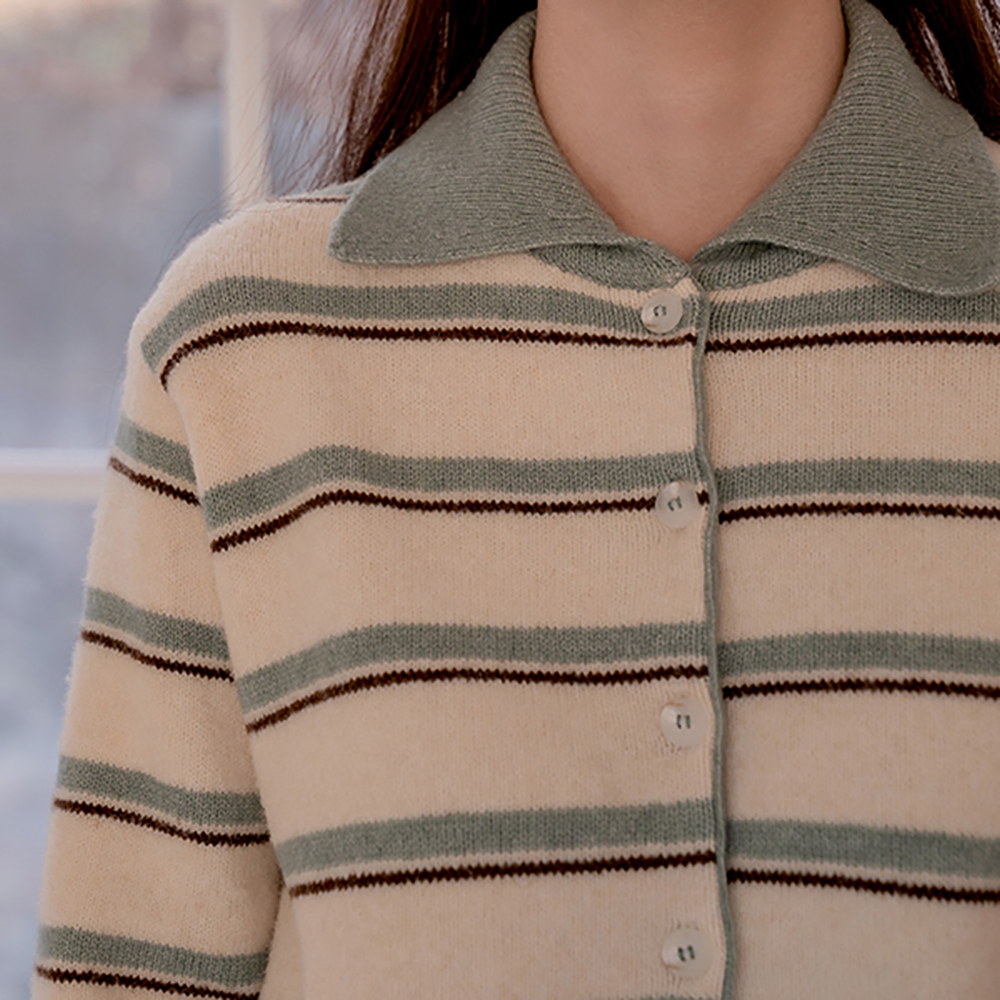 撞色條紋翻領針織外套,KOREA,350076,撞色條紋翻領針織外套,領500,999免運