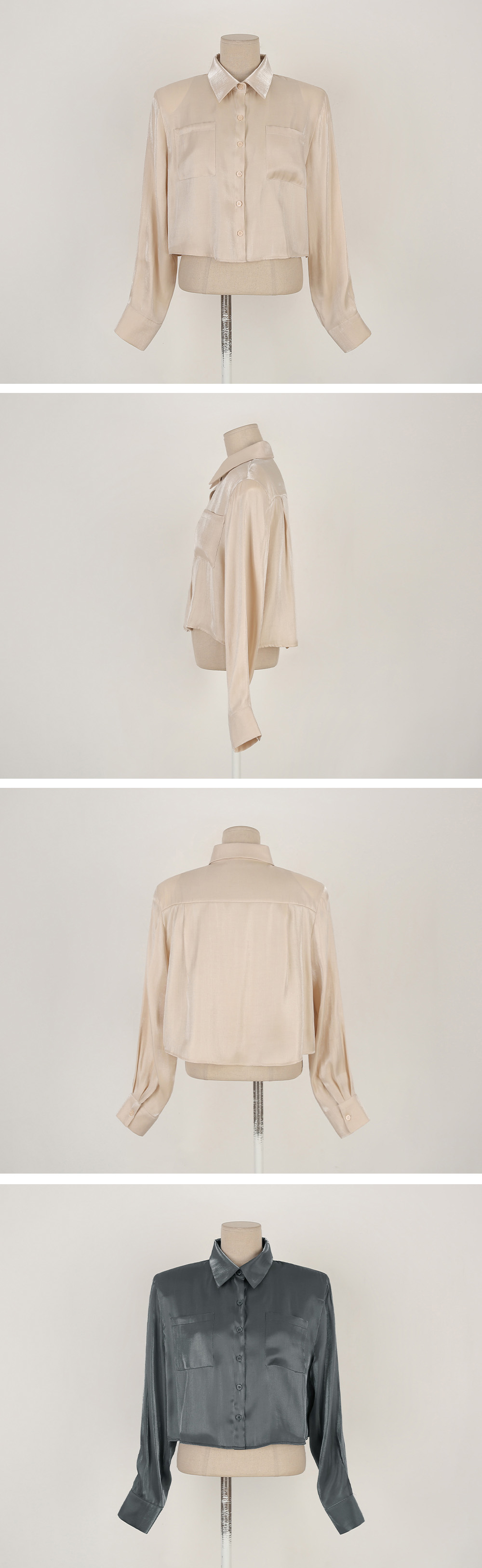 奢華光澤感短版襯衫,KOREA,350241,奢華光澤感短版襯衫,領500,999免運