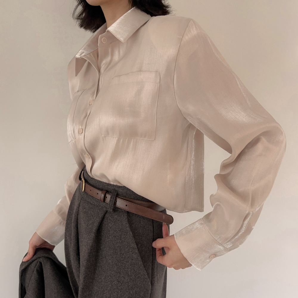 奢華光澤感短版襯衫