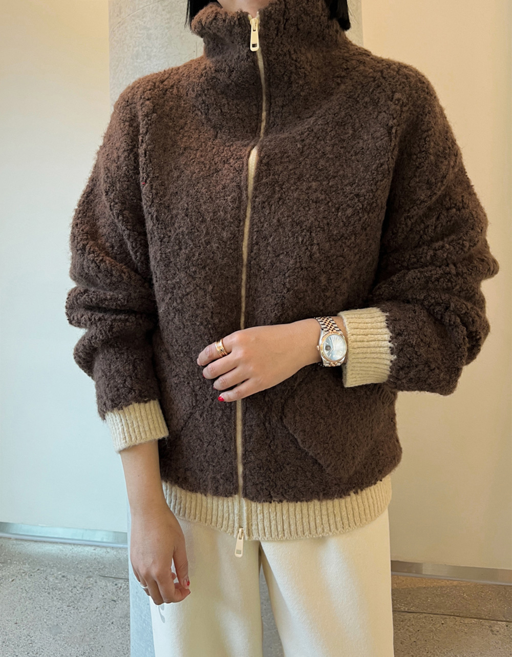 雙向拉鍊設計拼色外套,KOREA,350253,雙向拉鍊設計拼色外套,領500,999免運