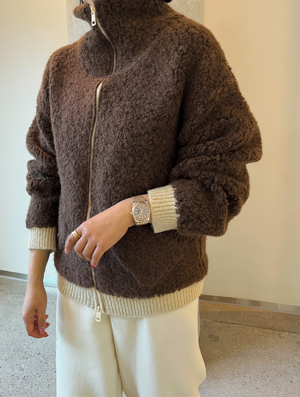 雙向拉鍊設計拼色外套,KOREA,350253,雙向拉鍊設計拼色外套,領500,999免運