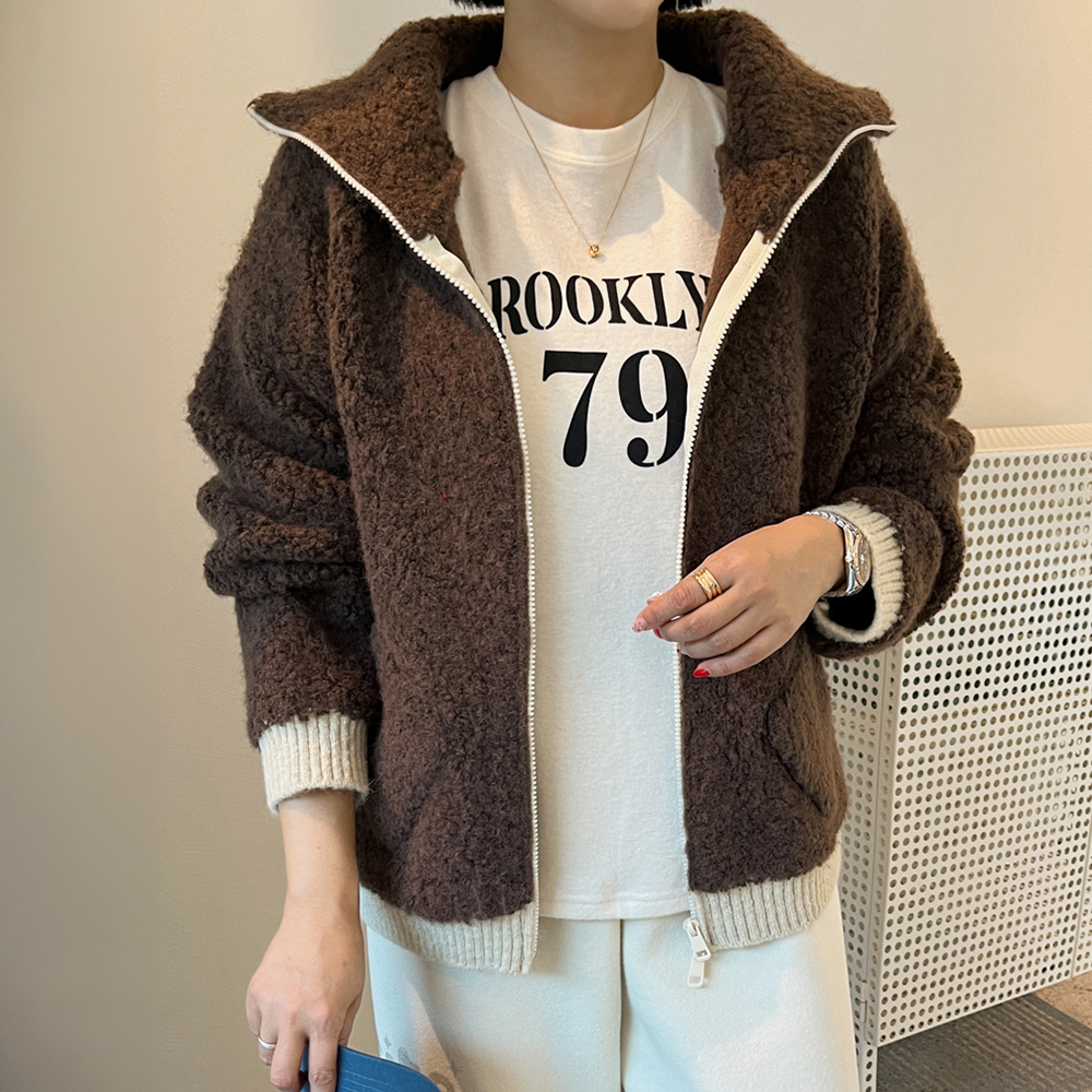 雙向拉鍊設計拼色外套