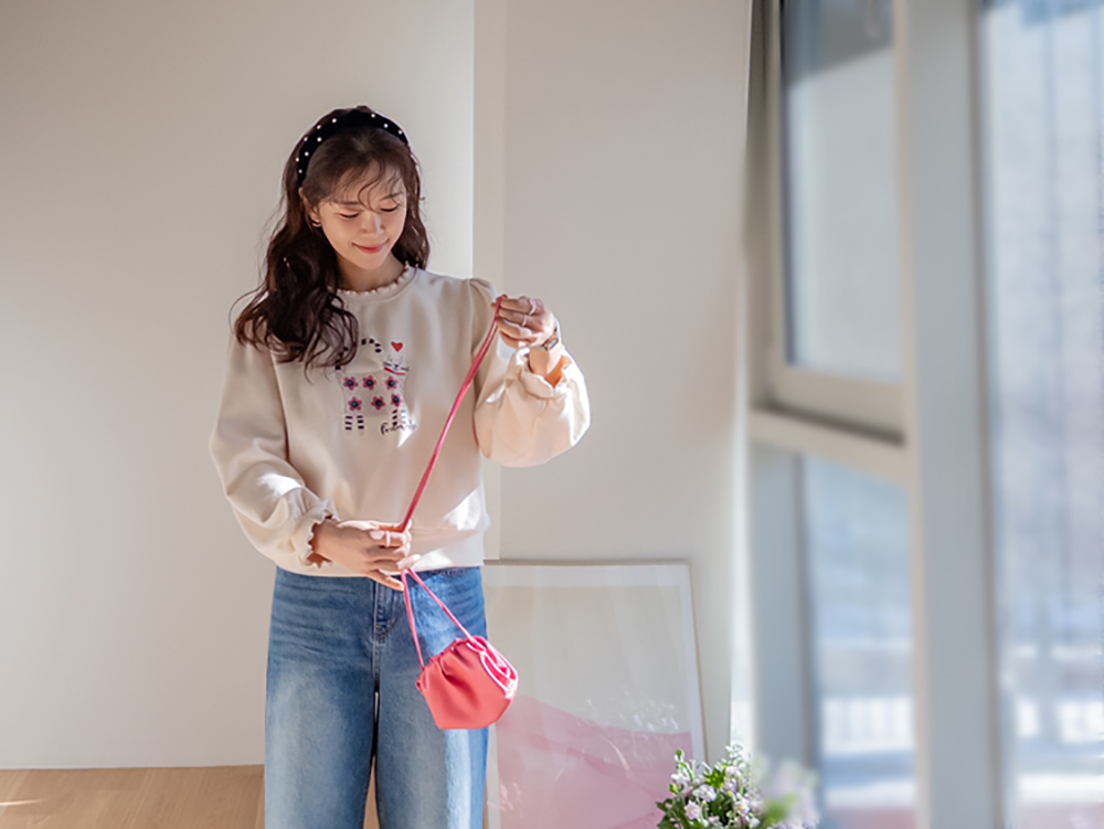 貓咪印花內刷毛上衣,KOREA,350388,貓咪印花內刷毛上衣,領500,999免運