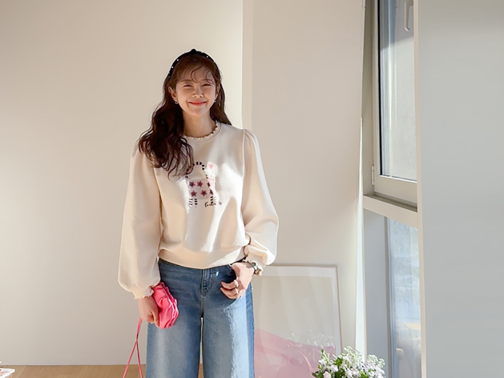 貓咪印花內刷毛上衣,KOREA,350388,貓咪印花內刷毛上衣,領500,999免運