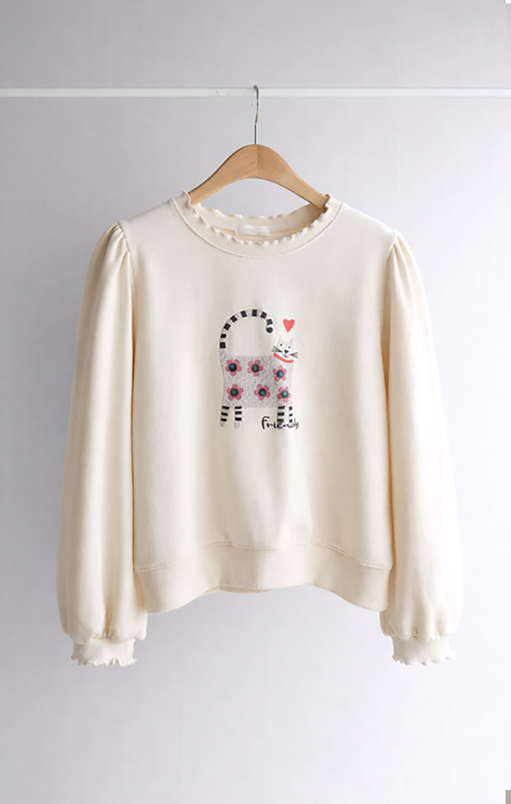 貓咪印花內刷毛上衣,KOREA,350388,貓咪印花內刷毛上衣,領500,999免運