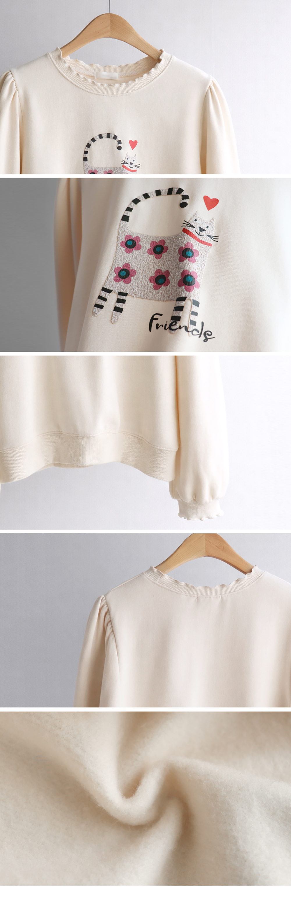 貓咪印花內刷毛上衣,KOREA,350388,貓咪印花內刷毛上衣,領500,999免運