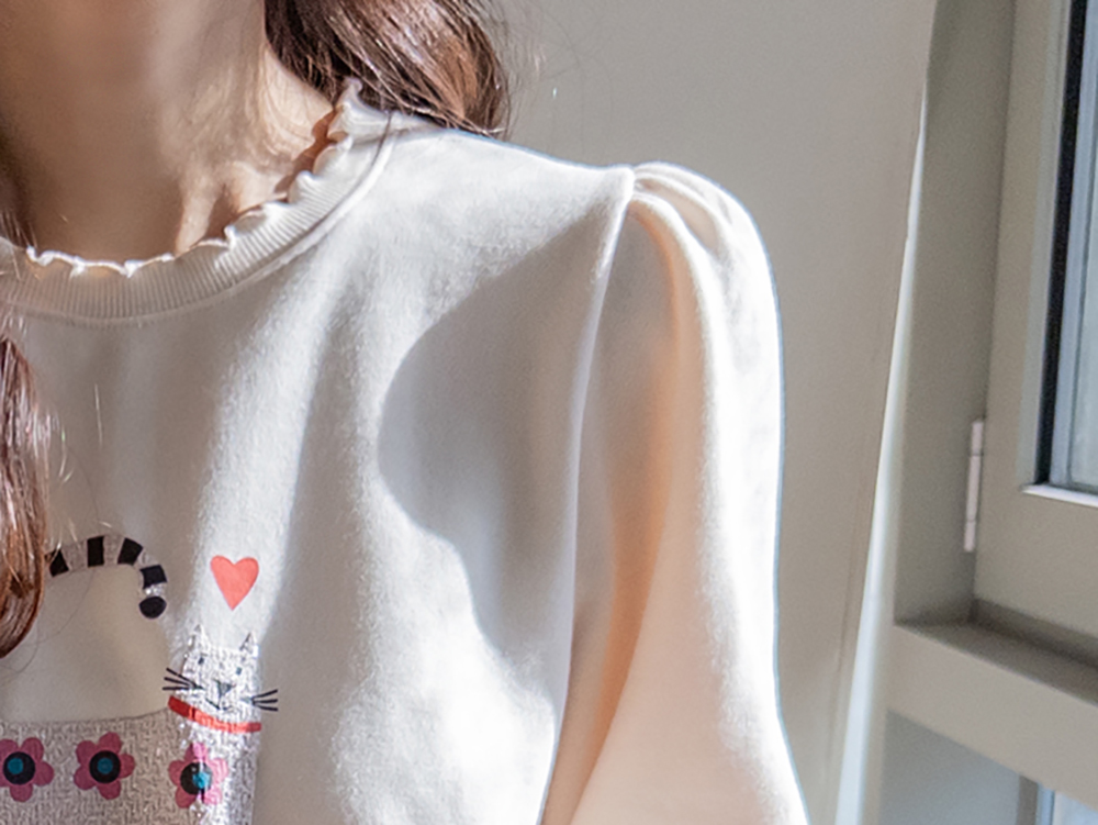 貓咪印花內刷毛上衣,KOREA,350388,貓咪印花內刷毛上衣,領500,999免運