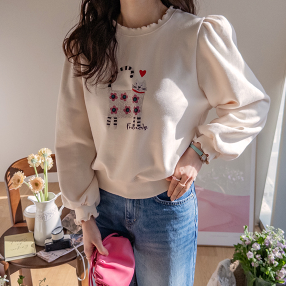 貓咪印花內刷毛上衣