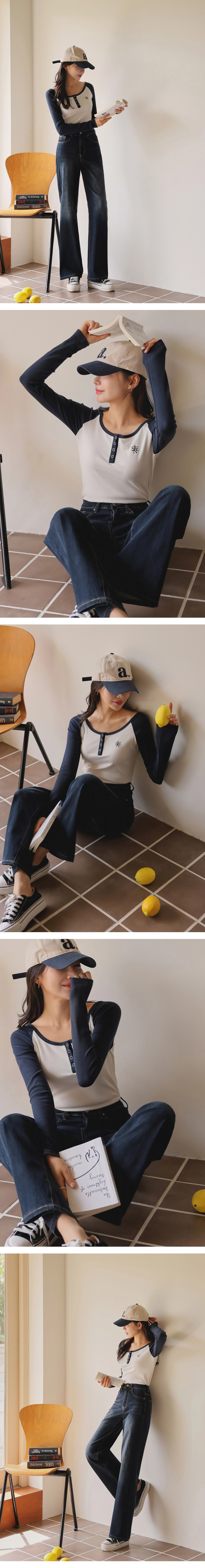 英字刺繡圓領撞色上衣,KOREA,351081,英字刺繡圓領撞色上衣,領500,999免運