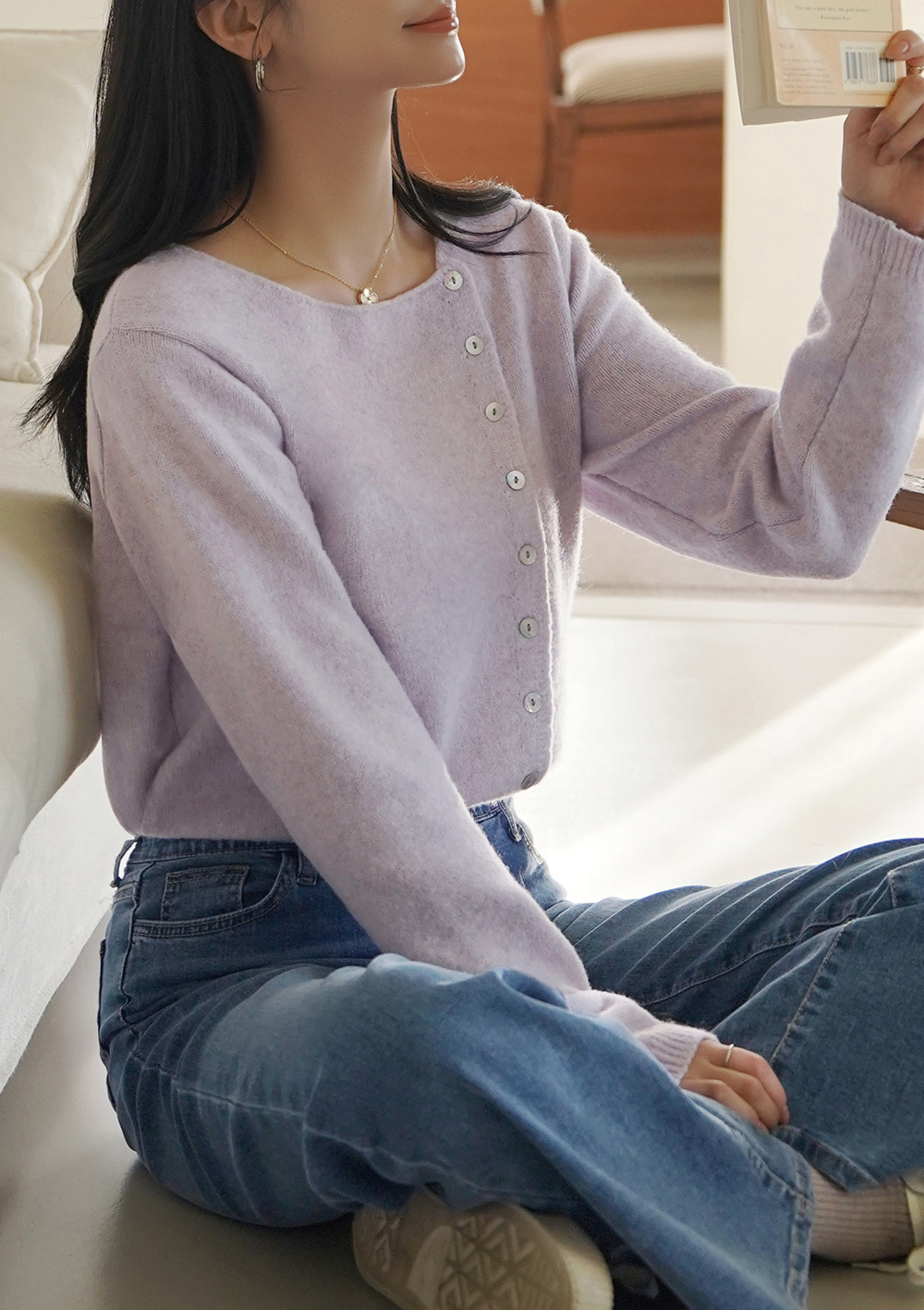 斜釦設計圓領針織上衣,KOREA,351199,斜釦設計圓領針織上衣,領500,999免運