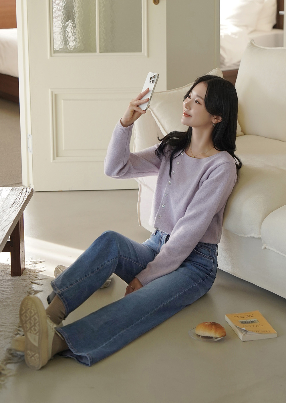 斜釦設計圓領針織上衣,KOREA,351199,斜釦設計圓領針織上衣,領500,999免運