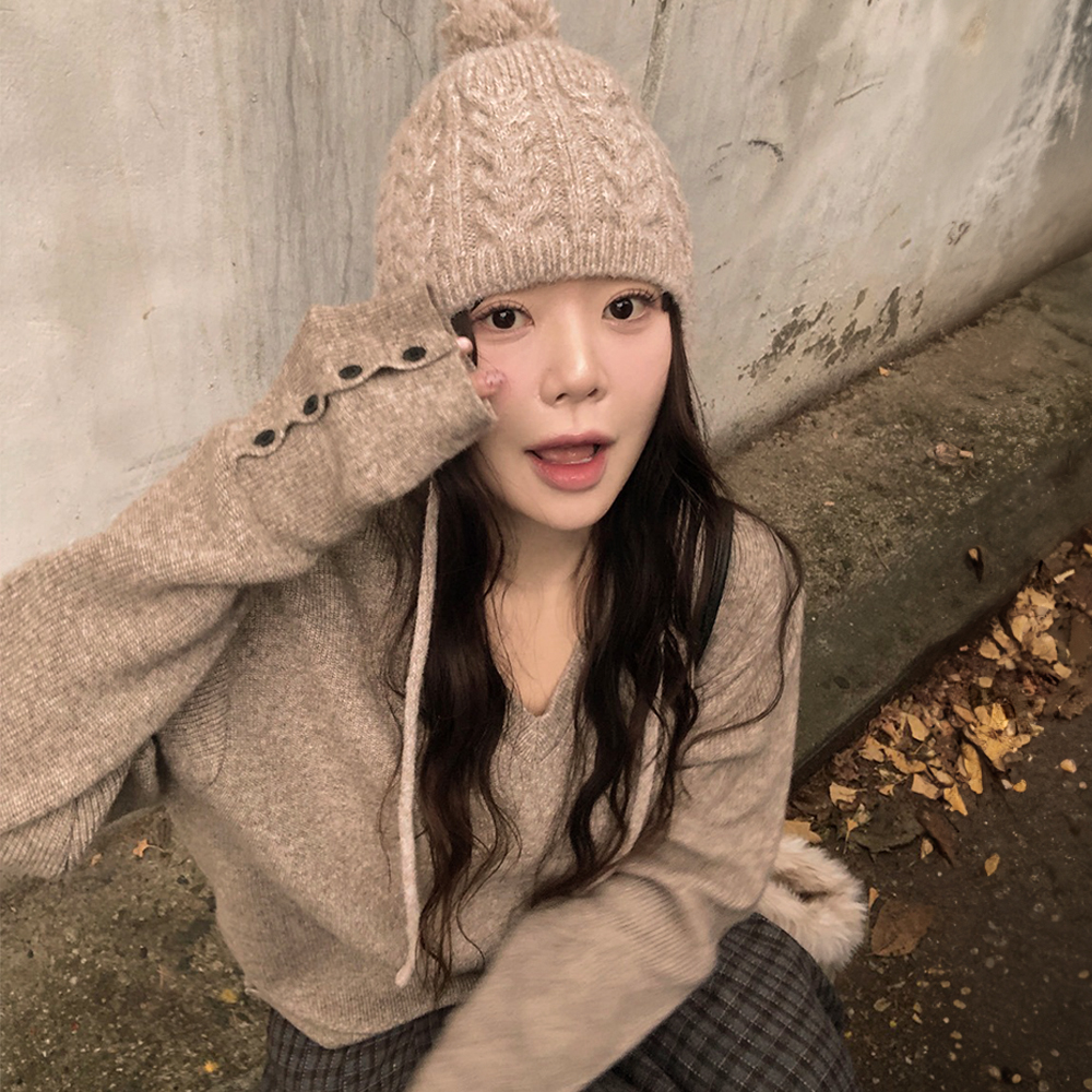 袖釦V領針織上衣