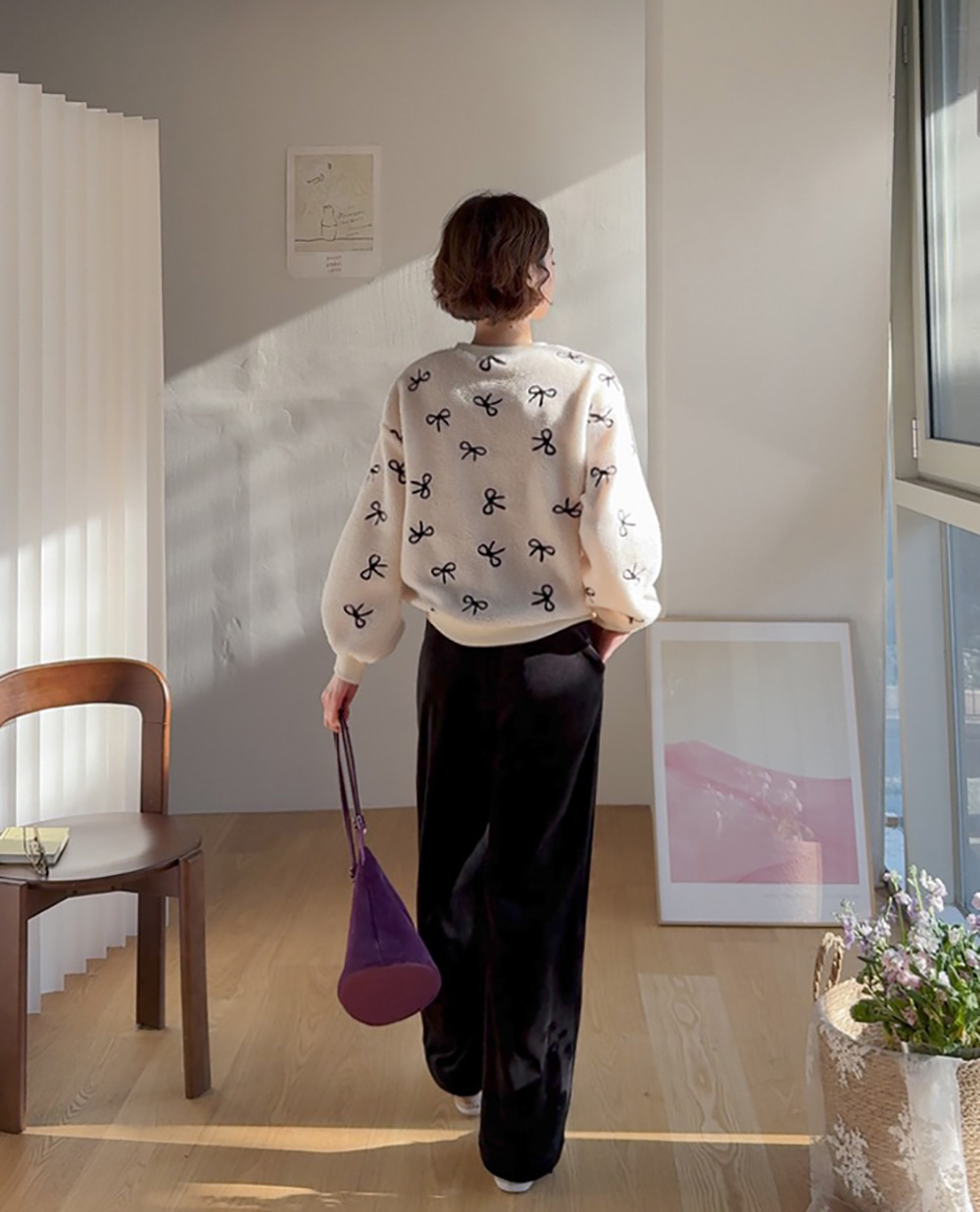 柔軟絨面蝴蝶結上衣,KOREA,349982,柔軟絨面蝴蝶結上衣,領500,999免運