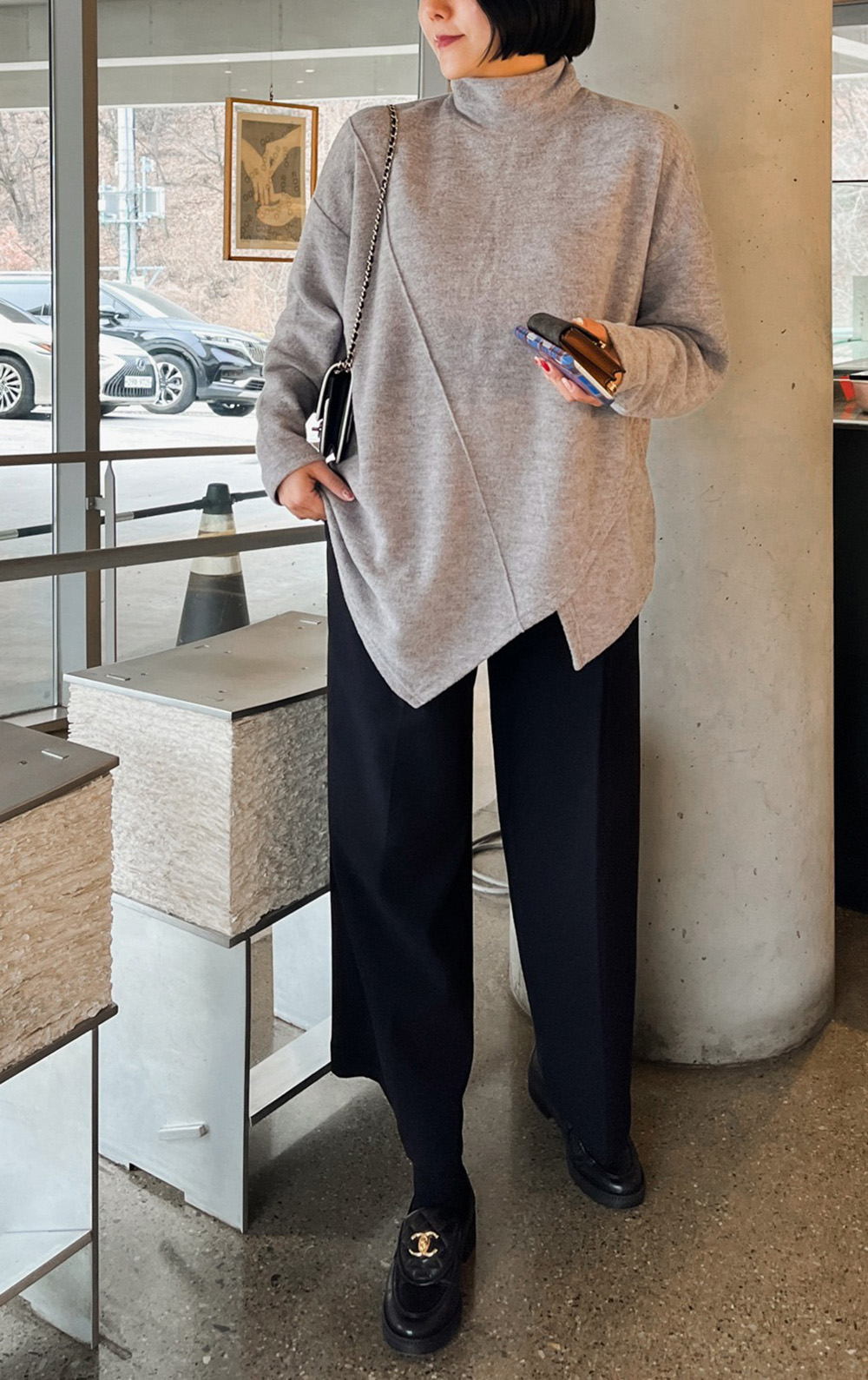 斜裁前開衩高領上衣,KOREA,350273,斜裁前開衩高領上衣,周新品優惠,NEWARRIVAL