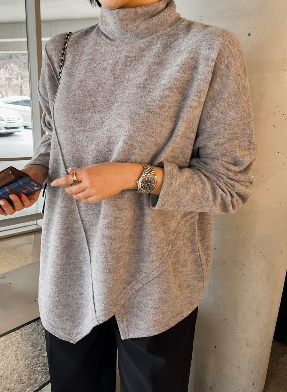 斜裁前開衩高領上衣,KOREA,350273,斜裁前開衩高領上衣,周新品優惠,NEWARRIVAL